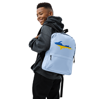 Michigan Upper Peninsula Standard Backpack (w/ UP Ukraine Flag Outline) | Light Blue