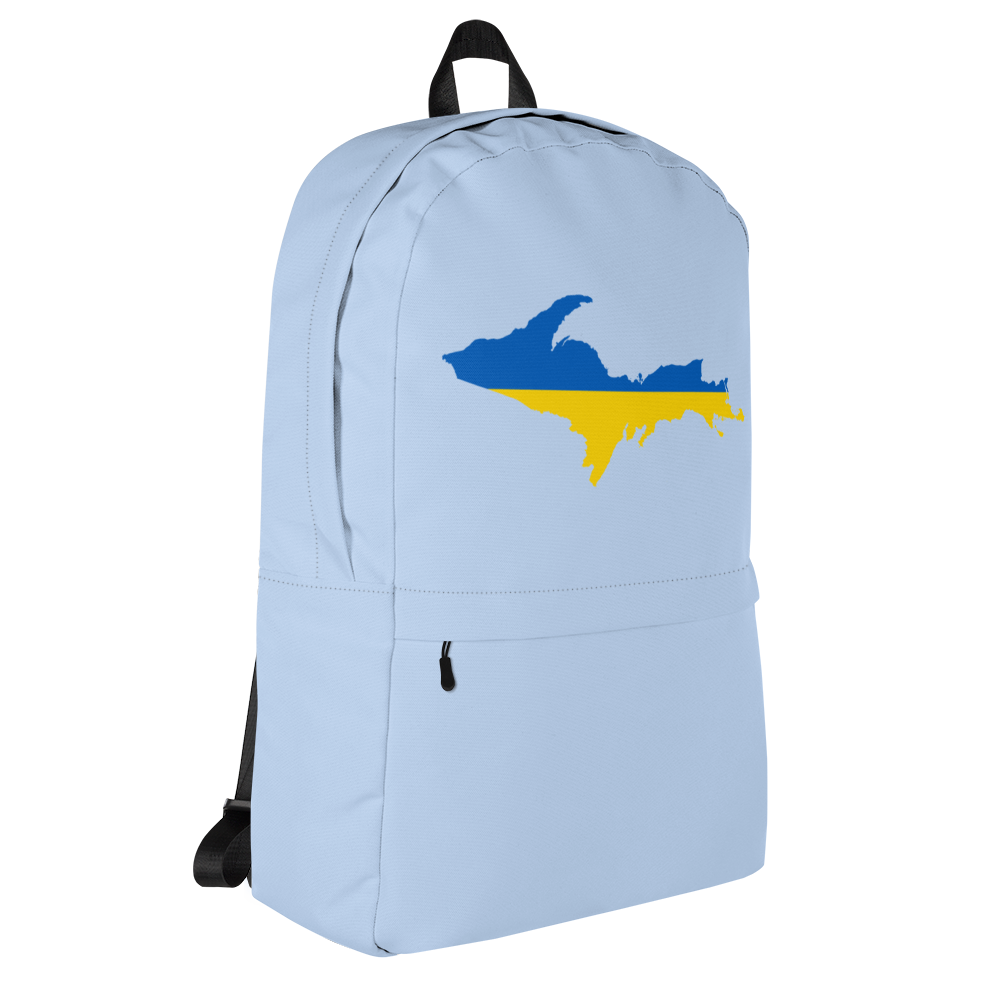 Michigan Upper Peninsula Standard Backpack (w/ UP Ukraine Flag Outline) | Light Blue