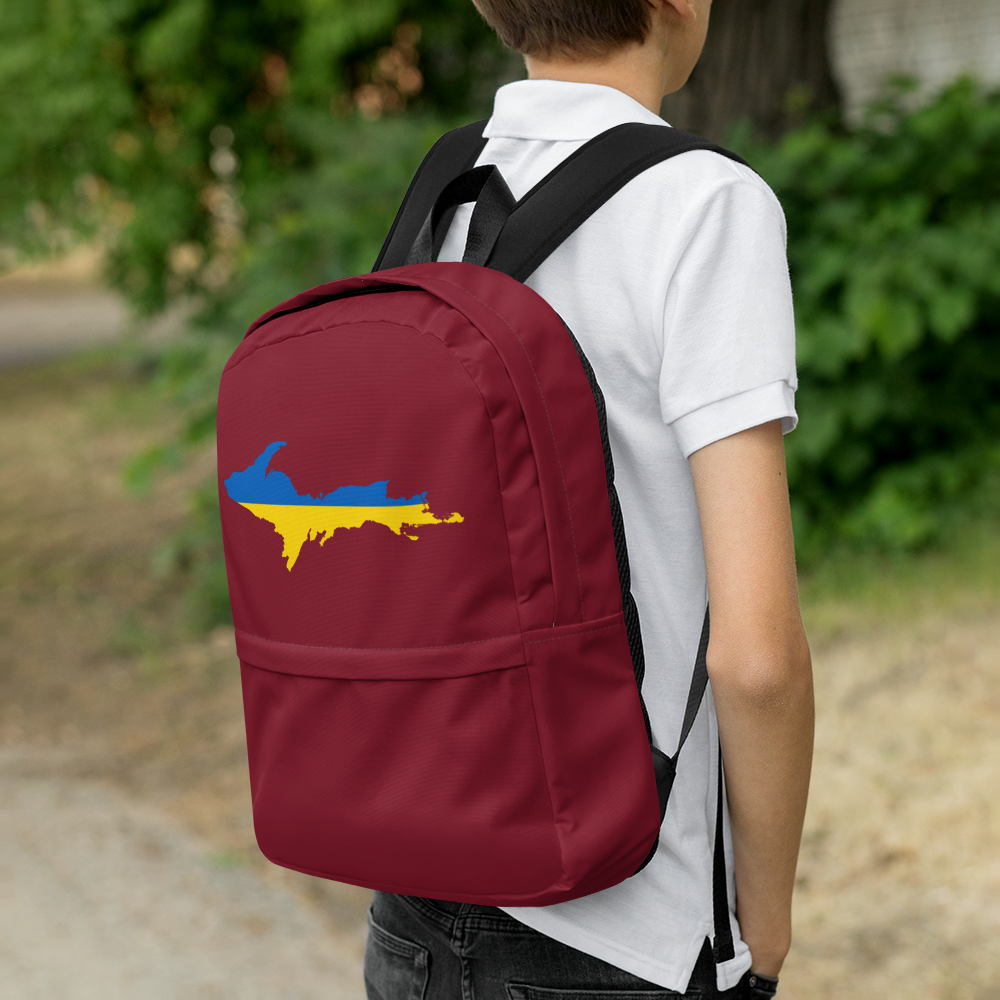 Michigan Upper Peninsula Standard Backpack (w/ UP Ukraine Flag Outline) | Burgundy