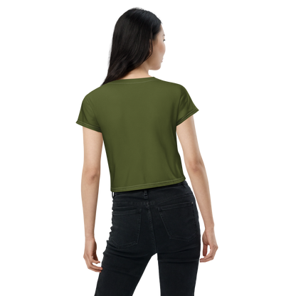 Michigan Upper Peninsula Crop Top (w/ UP USA Flag) | Sporty - Army Green