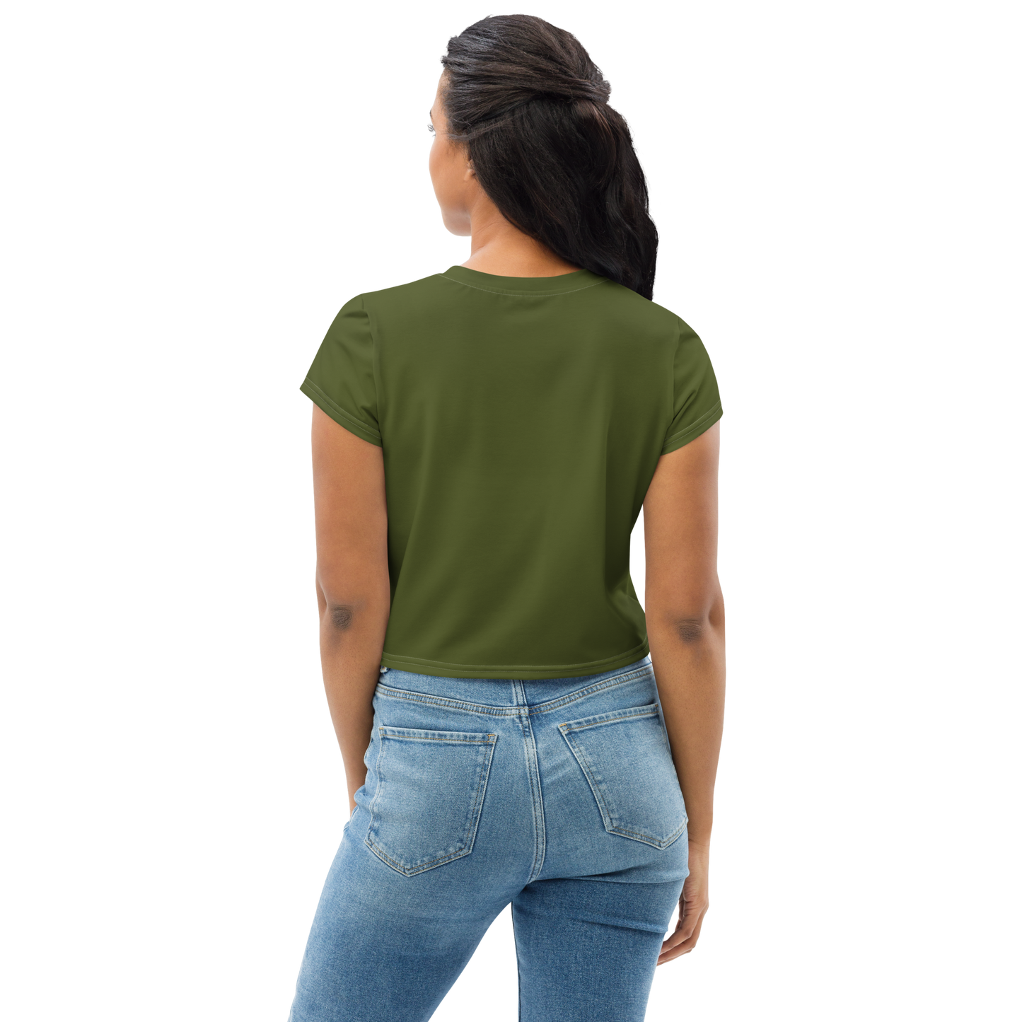 Michigan Upper Peninsula Crop Top (w/ UP USA Flag) | Sporty - Army Green