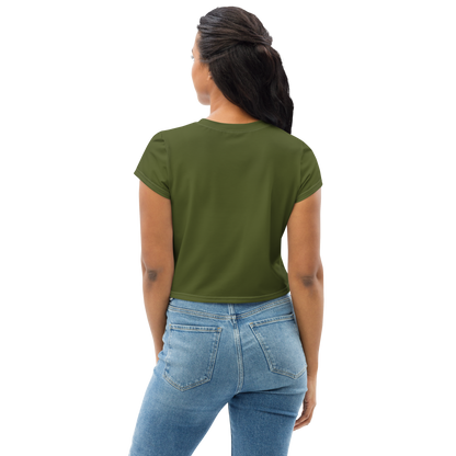 Michigan Upper Peninsula Crop Top (w/ UP USA Flag) | Sporty - Army Green