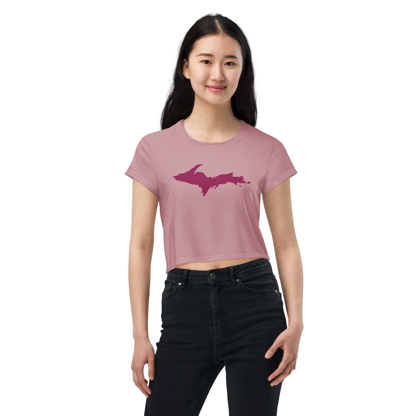 Michigan Upper Peninsula Crop Top (Ruby Outline) | Sporty - Cherry Blossom Pink