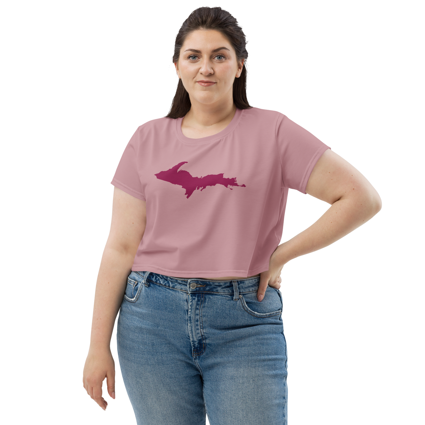 Michigan Upper Peninsula Crop Top (Ruby Outline) | Sporty - Cherry Blossom Pink