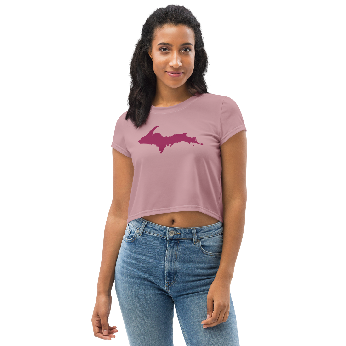 Michigan Upper Peninsula Crop Top (Ruby Outline) | Sporty - Cherry Blossom Pink