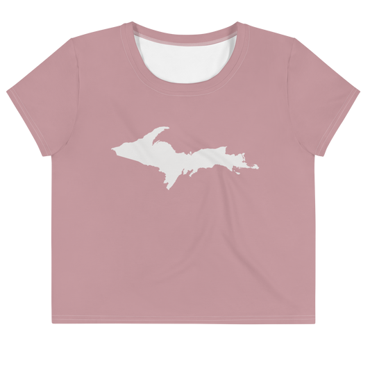 Michigan Upper Peninsula Crop Top (w/ UP Outline) | Sporty - Cherry Blossom Pink