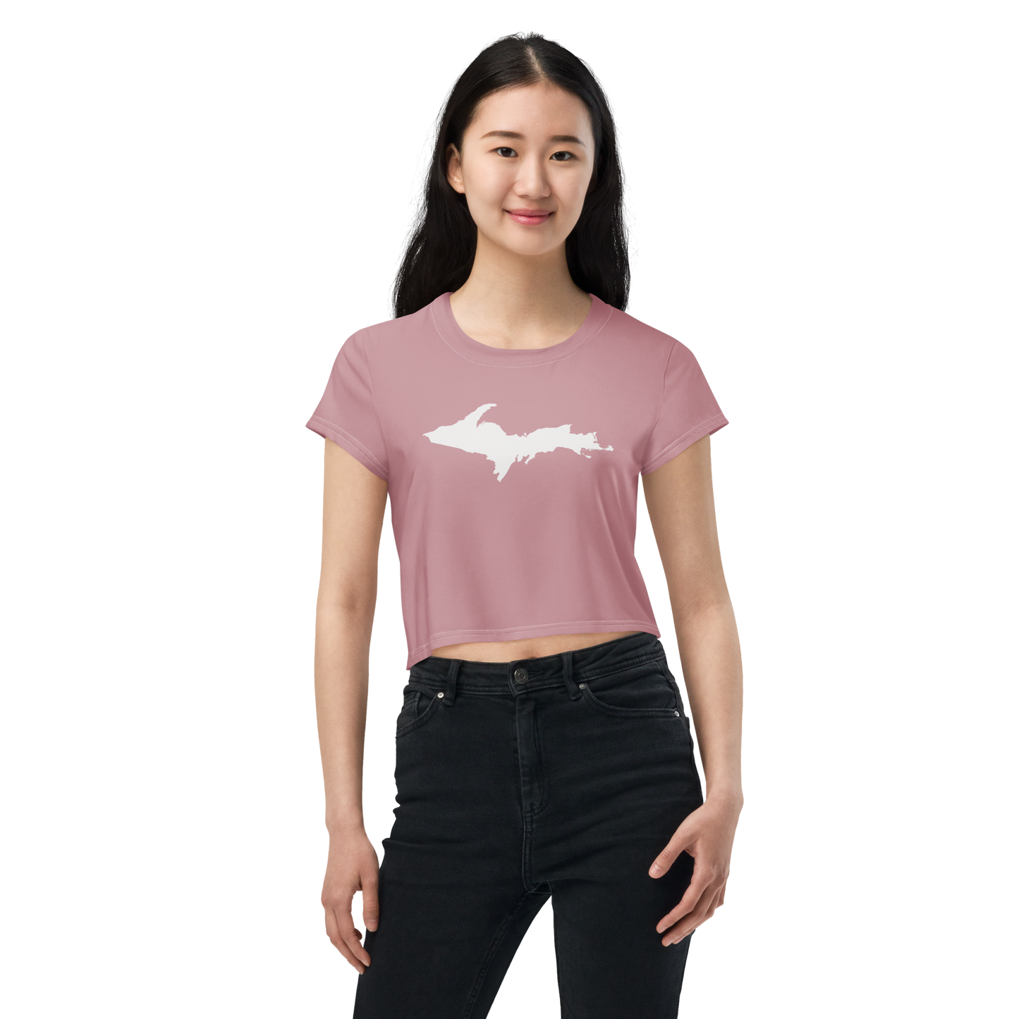 Michigan Upper Peninsula Crop Top (w/ UP Outline) | Sporty - Cherry Blossom Pink