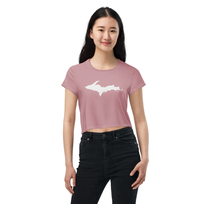 Michigan Upper Peninsula Crop Top (w/ UP Outline) | Sporty - Cherry Blossom Pink