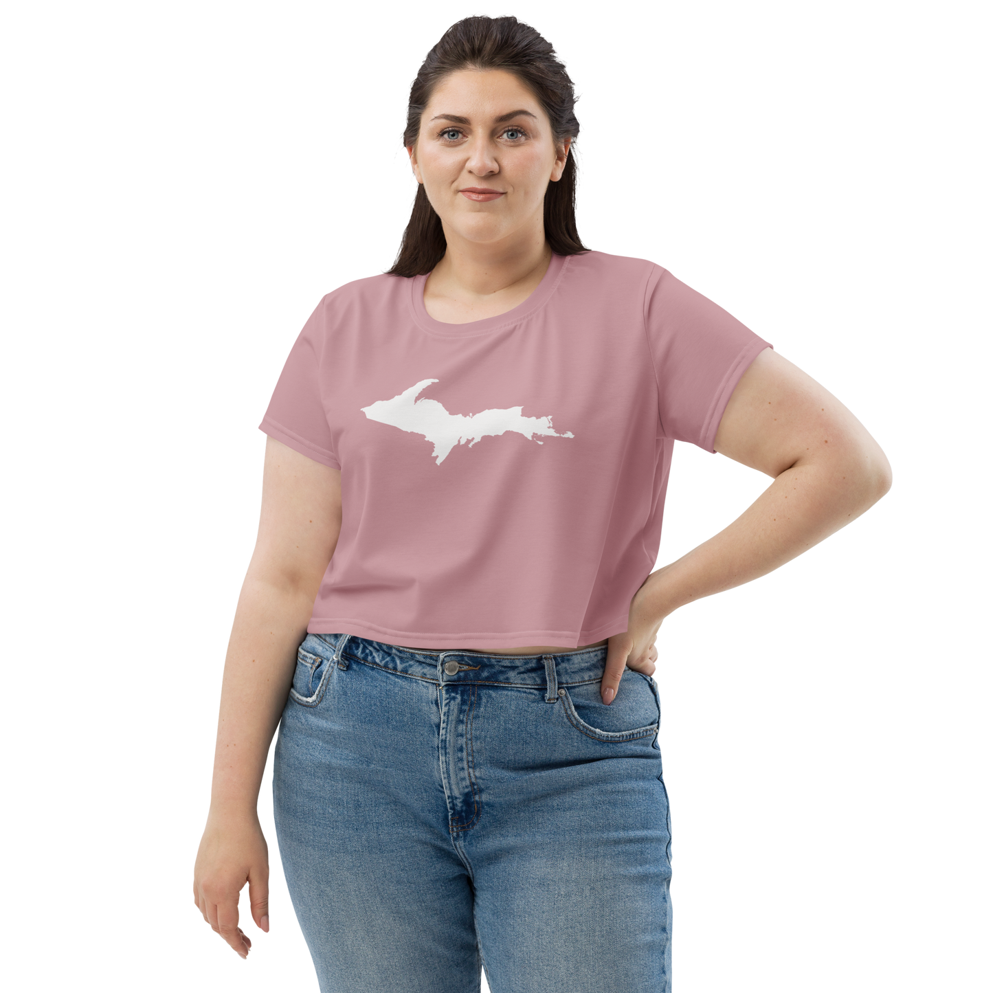 Michigan Upper Peninsula Crop Top (w/ UP Outline) | Sporty - Cherry Blossom Pink