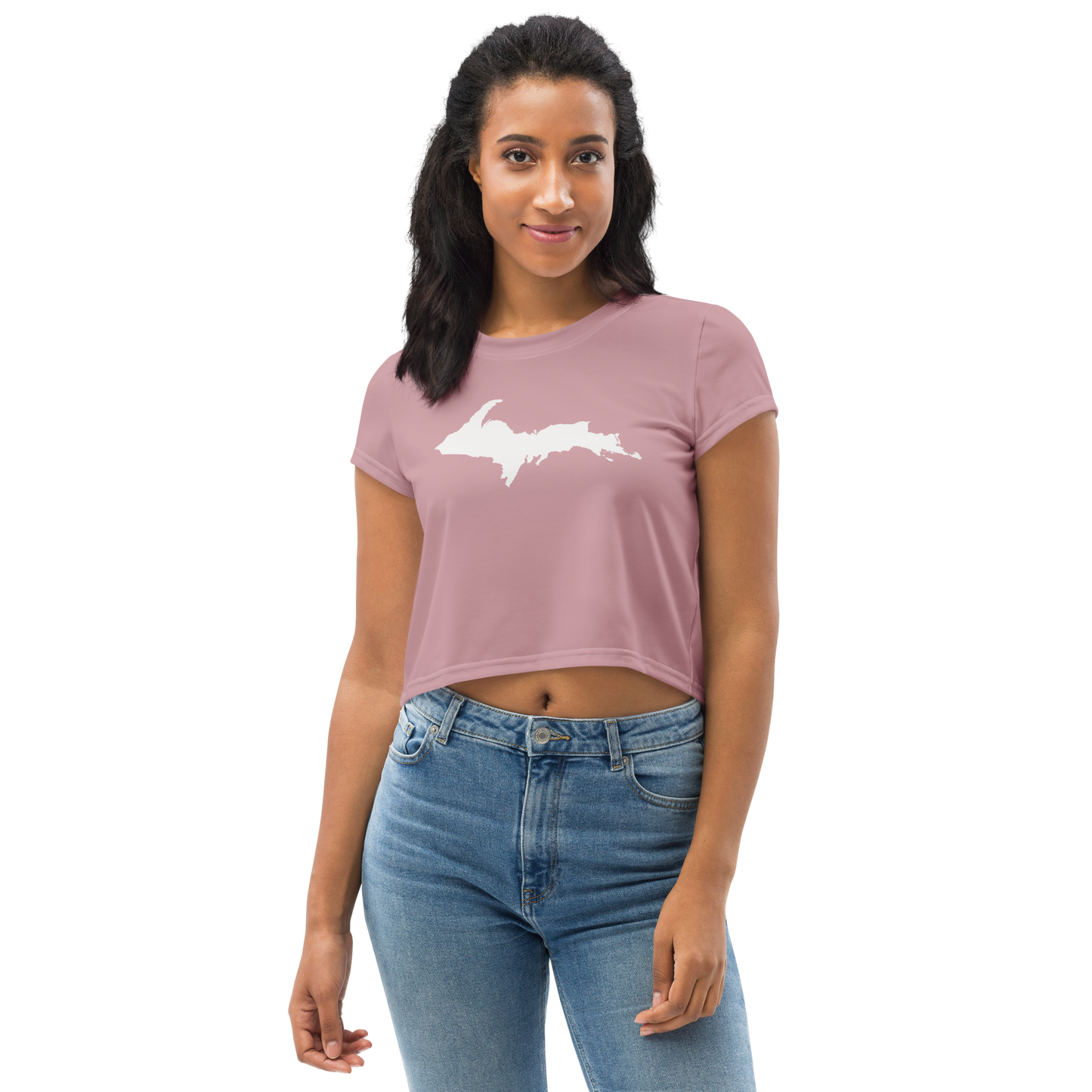 Michigan Upper Peninsula Crop Top (w/ UP Outline) | Sporty - Cherry Blossom Pink