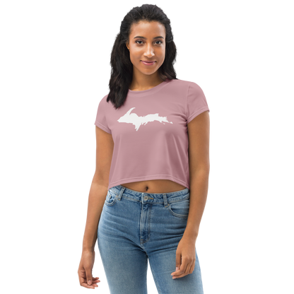 Michigan Upper Peninsula Crop Top (w/ UP Outline) | Sporty - Cherry Blossom Pink