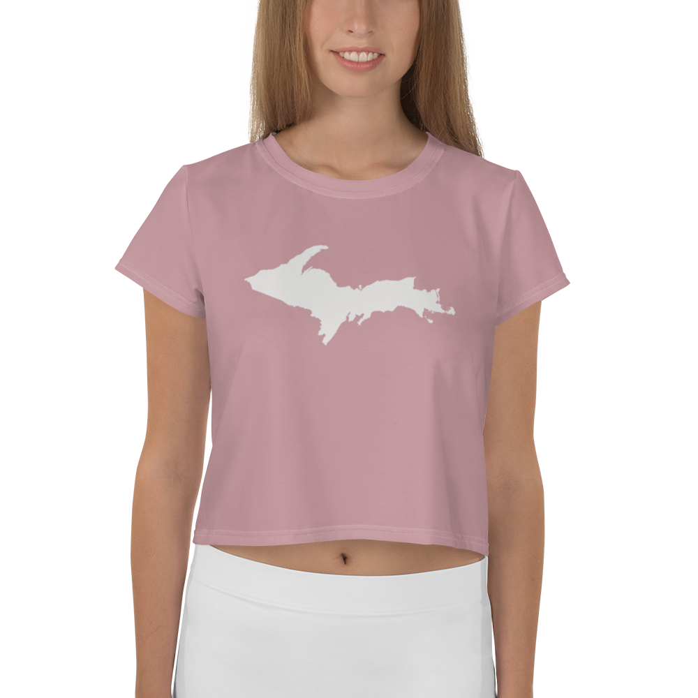 Michigan Upper Peninsula Crop Top (w/ UP Outline) | Sporty - Cherry Blossom Pink