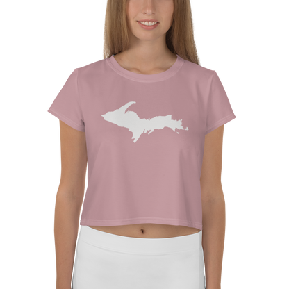 Michigan Upper Peninsula Crop Top (w/ UP Outline) | Sporty - Cherry Blossom Pink