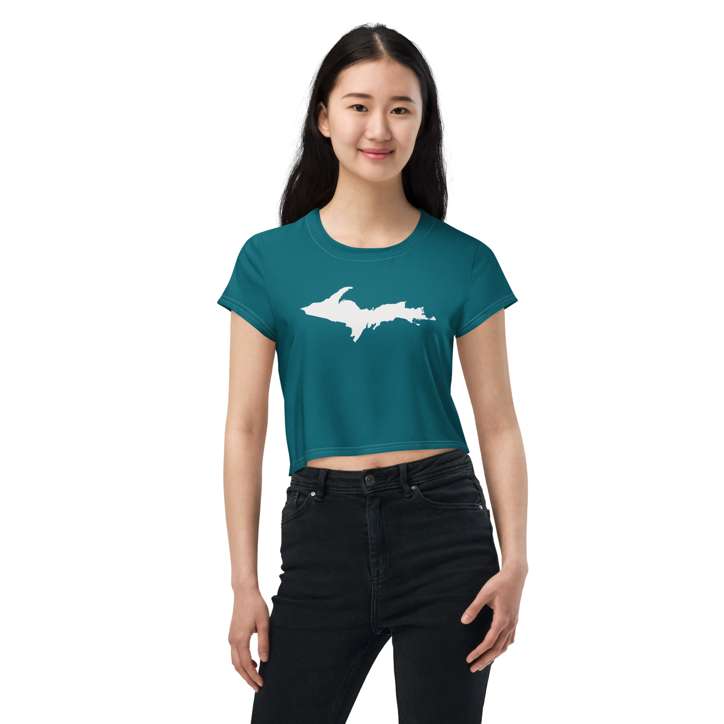 Michigan Upper Peninsula Crop Top (w/ UP Outline) | Sporty - Auburn Hills Teal