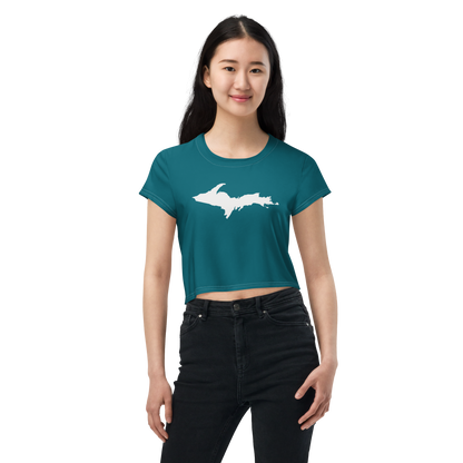 Michigan Upper Peninsula Crop Top (w/ UP Outline) | Sporty - Auburn Hills Teal