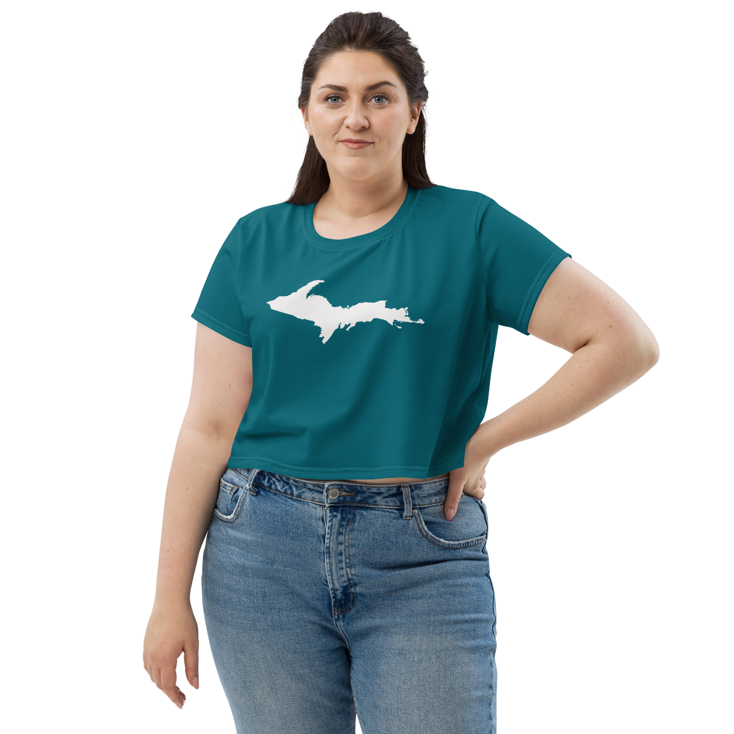 Michigan Upper Peninsula Crop Top (w/ UP Outline) | Sporty - Auburn Hills Teal