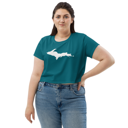 Michigan Upper Peninsula Crop Top (w/ UP Outline) | Sporty - Auburn Hills Teal