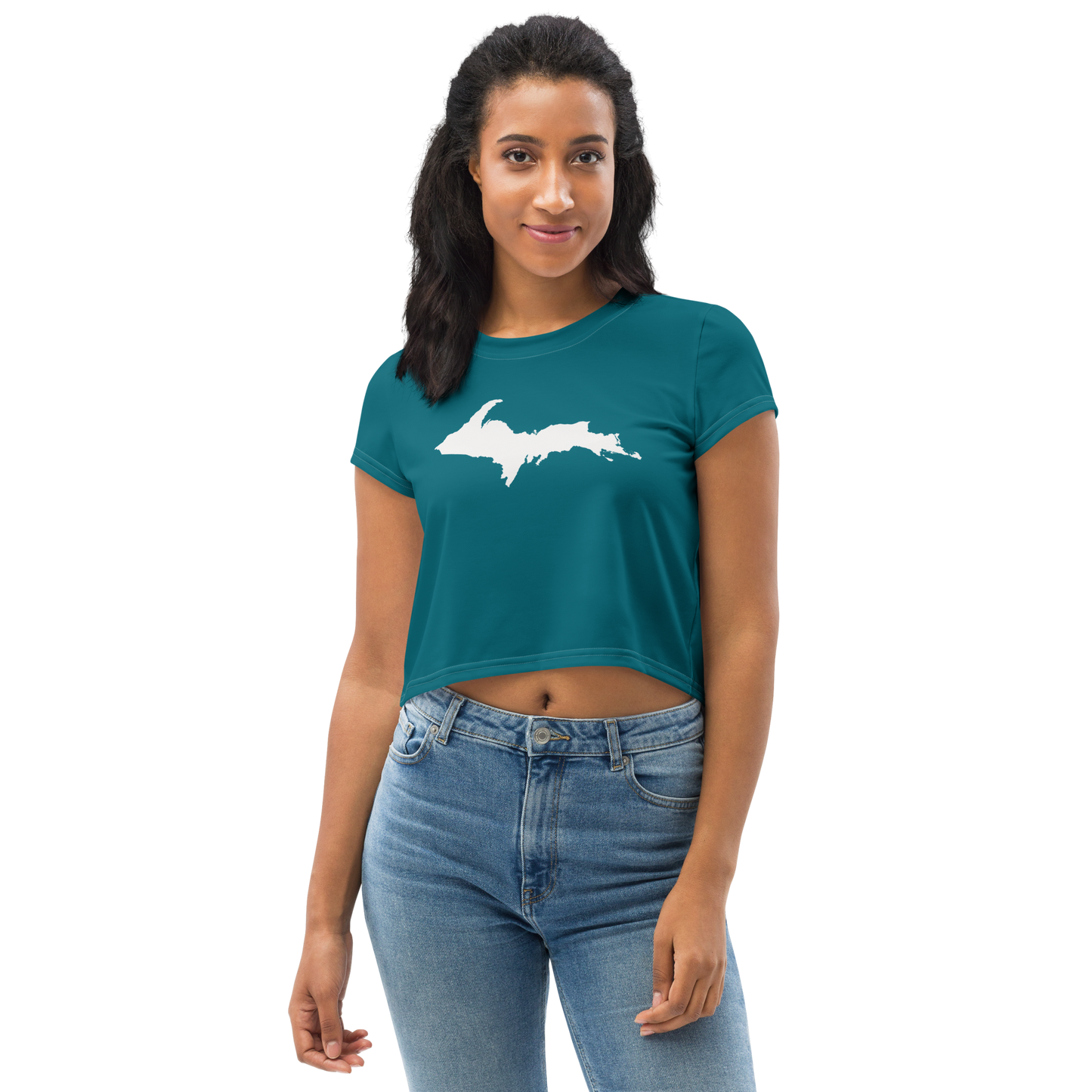 Michigan Upper Peninsula Crop Top (w/ UP Outline) | Sporty - Auburn Hills Teal