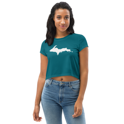 Michigan Upper Peninsula Crop Top (w/ UP Outline) | Sporty - Auburn Hills Teal