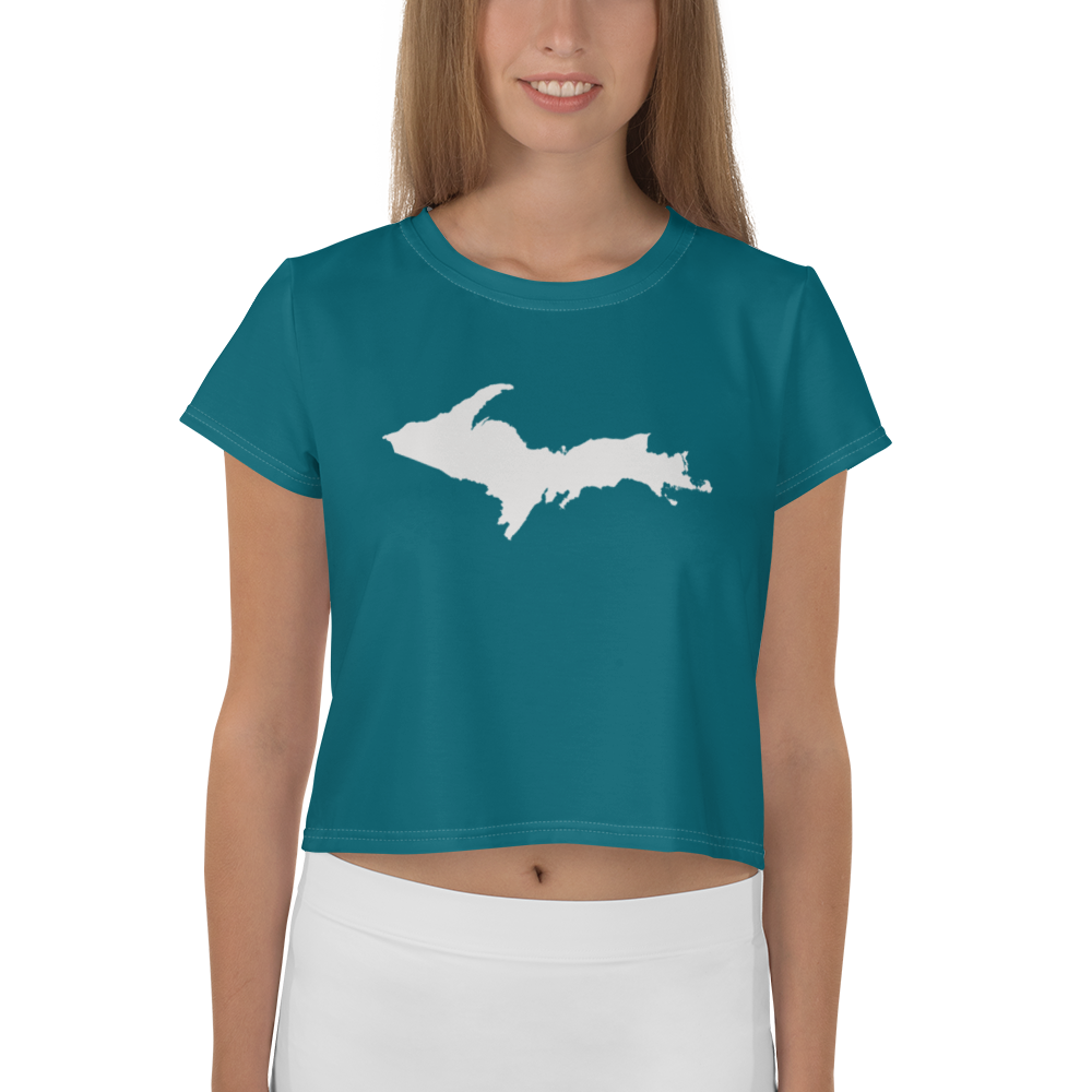 Michigan Upper Peninsula Crop Top (w/ UP Outline) | Sporty - Auburn Hills Teal