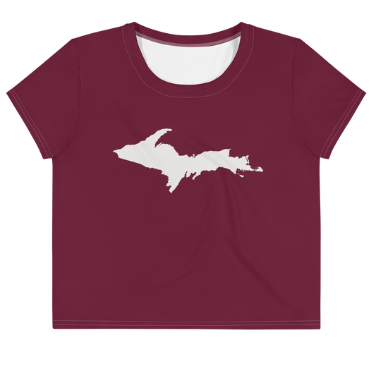 Michigan Upper Peninsula Crop Top (w/ UP Outline) | Sporty - Old Mission Burgundy