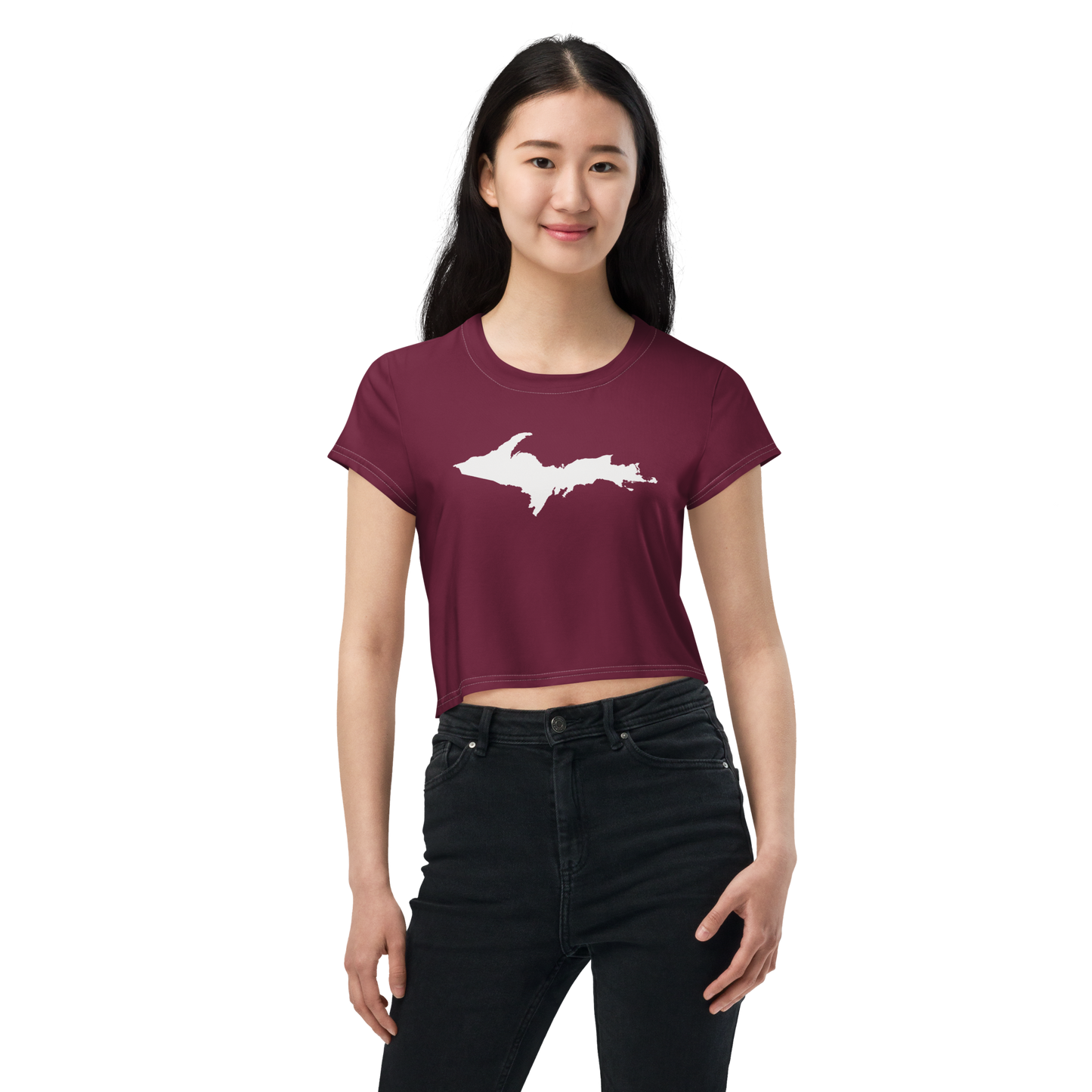 Michigan Upper Peninsula Crop Top (w/ UP Outline) | Sporty - Old Mission Burgundy