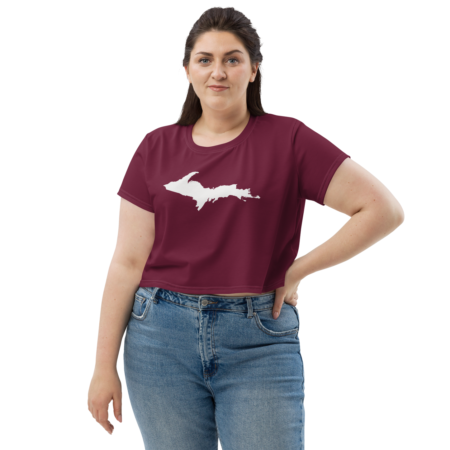 Michigan Upper Peninsula Crop Top (w/ UP Outline) | Sporty - Old Mission Burgundy