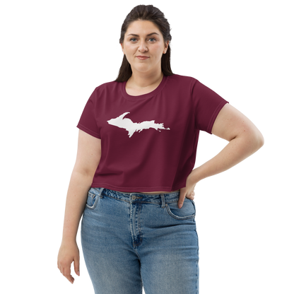 Michigan Upper Peninsula Crop Top (w/ UP Outline) | Sporty - Old Mission Burgundy