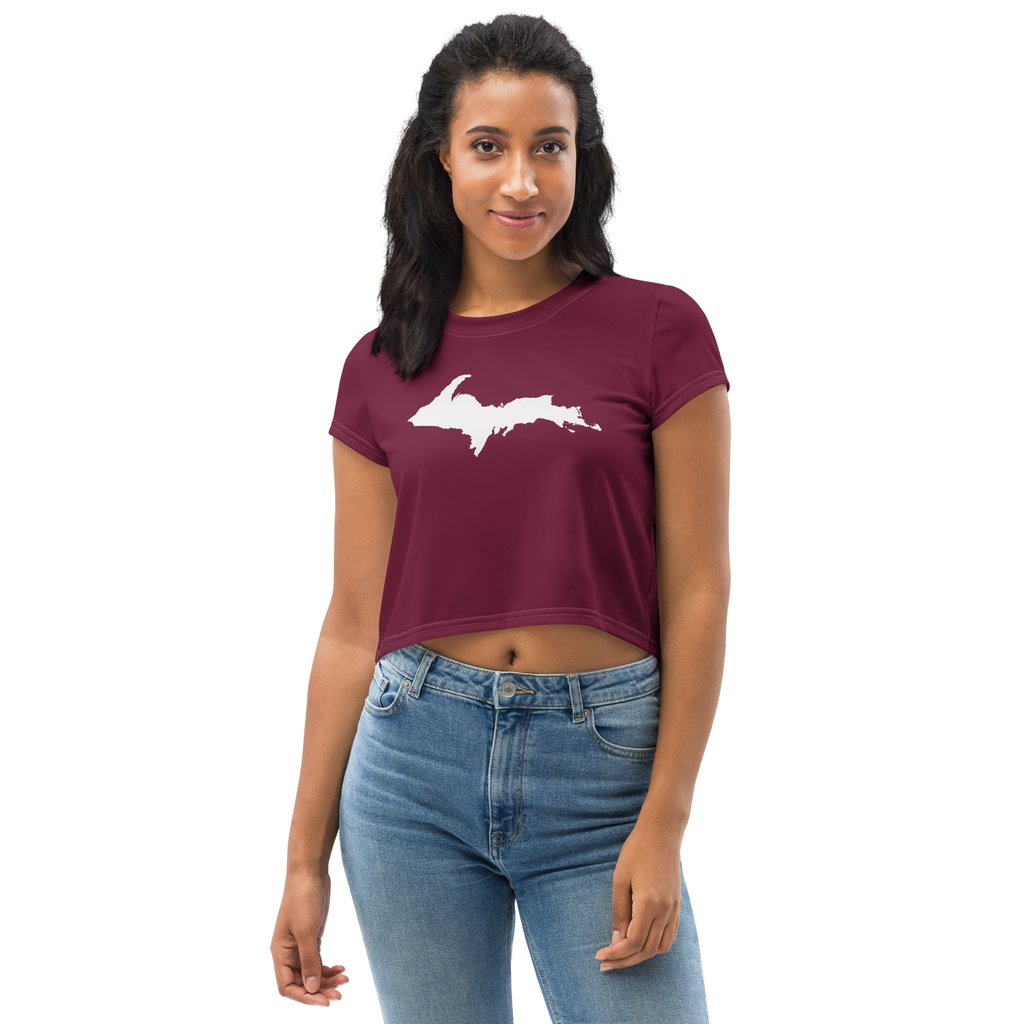 Michigan Upper Peninsula Crop Top (w/ UP Outline) | Sporty - Old Mission Burgundy