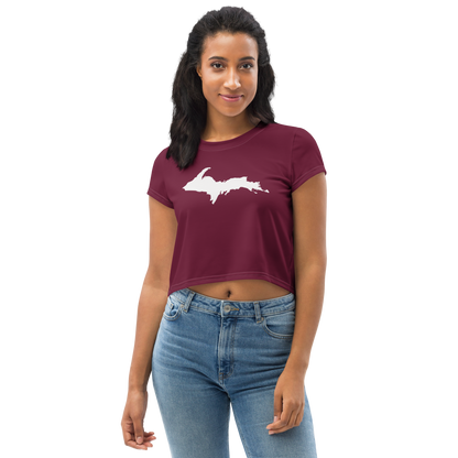 Michigan Upper Peninsula Crop Top (w/ UP Outline) | Sporty - Old Mission Burgundy