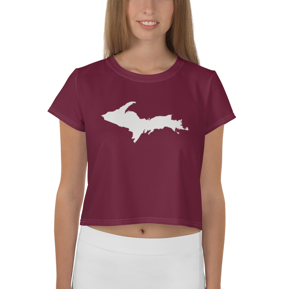 Michigan Upper Peninsula Crop Top (w/ UP Outline) | Sporty - Old Mission Burgundy