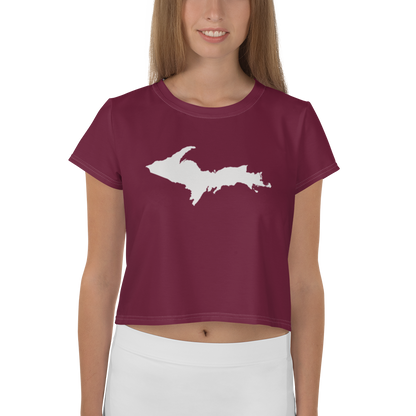 Michigan Upper Peninsula Crop Top (w/ UP Outline) | Sporty - Old Mission Burgundy