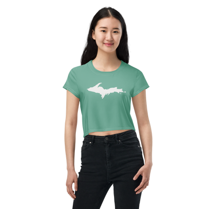 Michigan Upper Peninsula Crop Top (w/ UP Outline) | Sporty - Metallic Mint Green