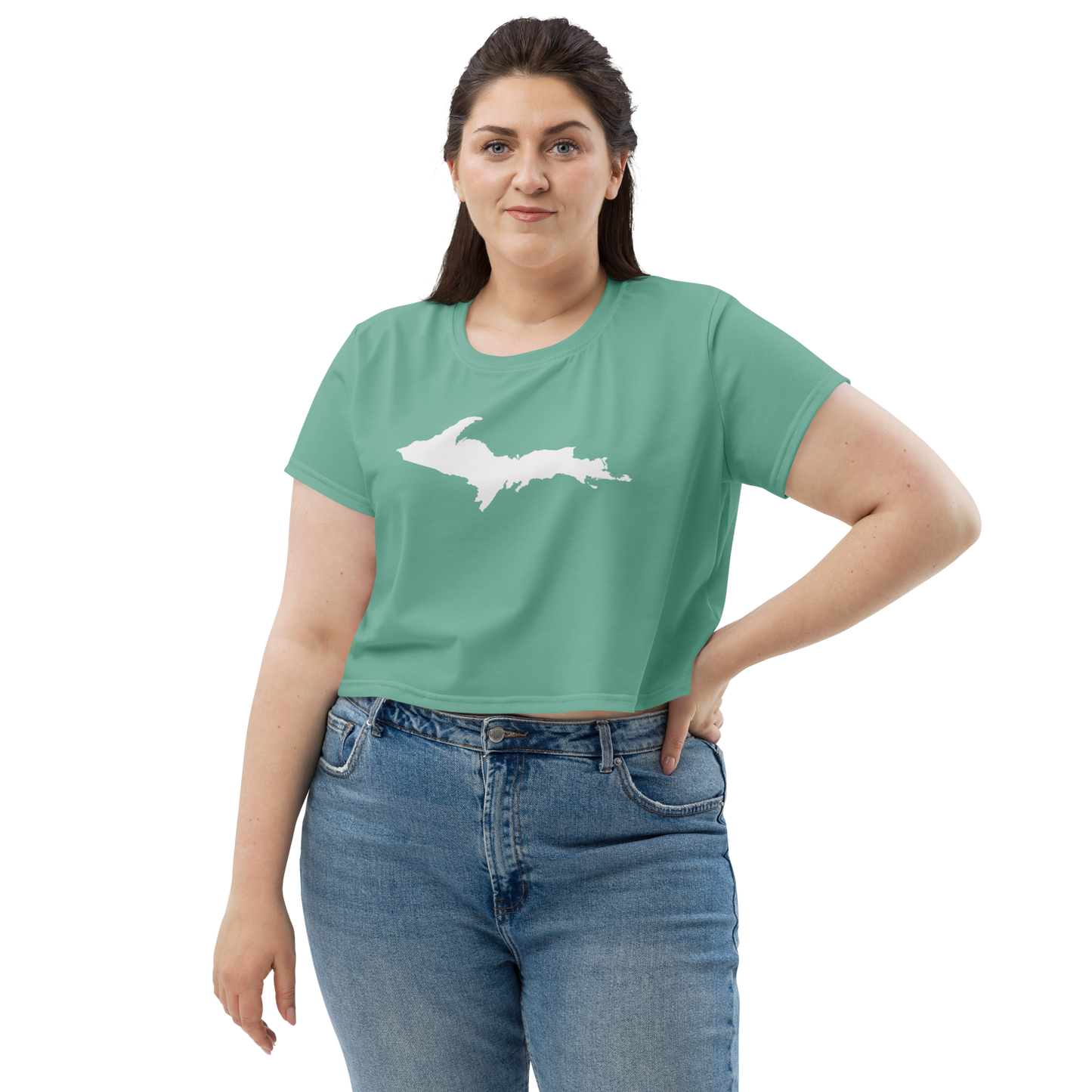 Michigan Upper Peninsula Crop Top (w/ UP Outline) | Sporty - Metallic Mint Green