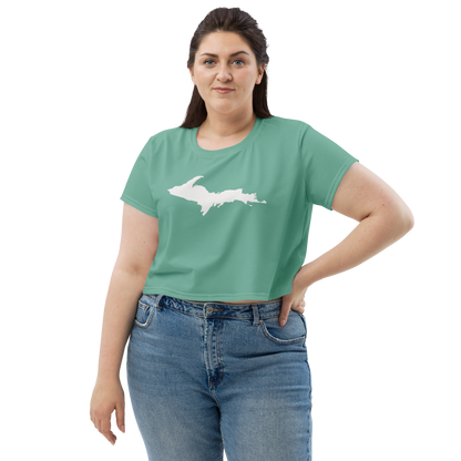 Michigan Upper Peninsula Crop Top (w/ UP Outline) | Sporty - Metallic Mint Green