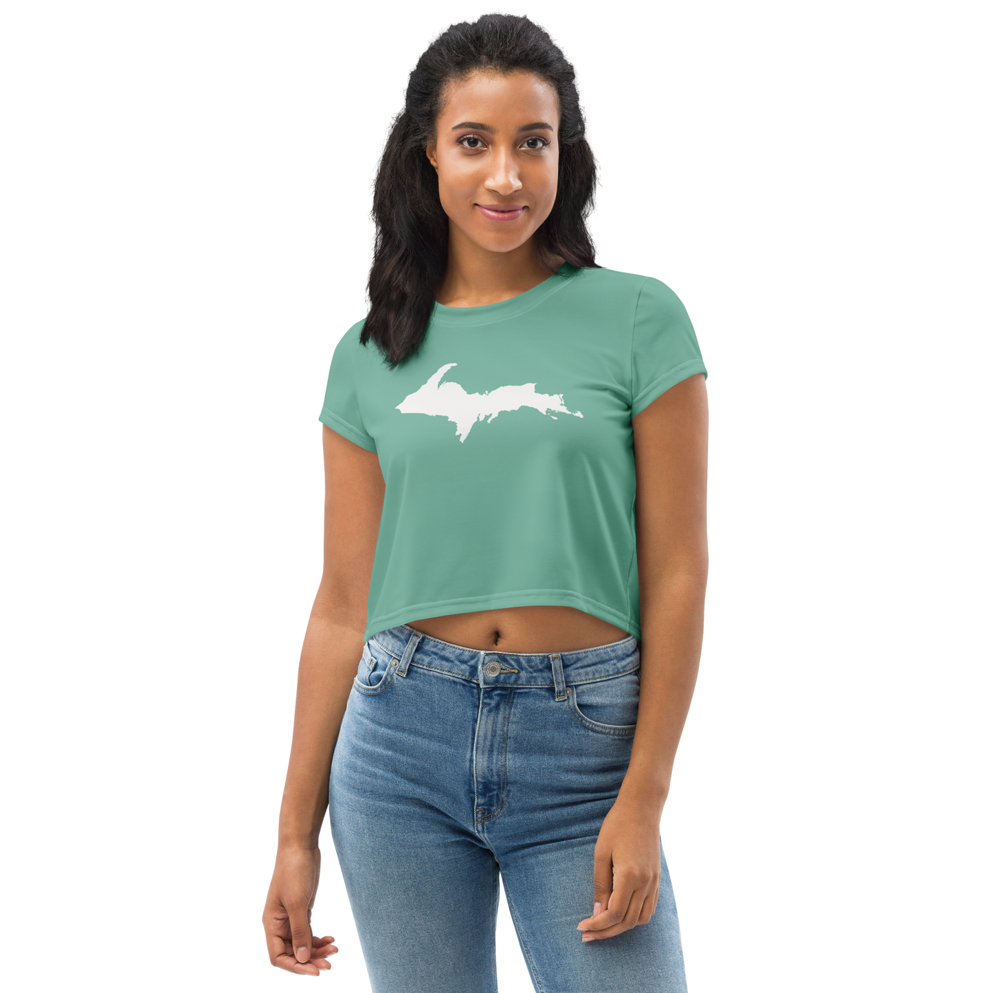 Michigan Upper Peninsula Crop Top (w/ UP Outline) | Sporty - Metallic Mint Green