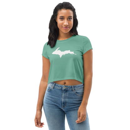 Michigan Upper Peninsula Crop Top (w/ UP Outline) | Sporty - Metallic Mint Green