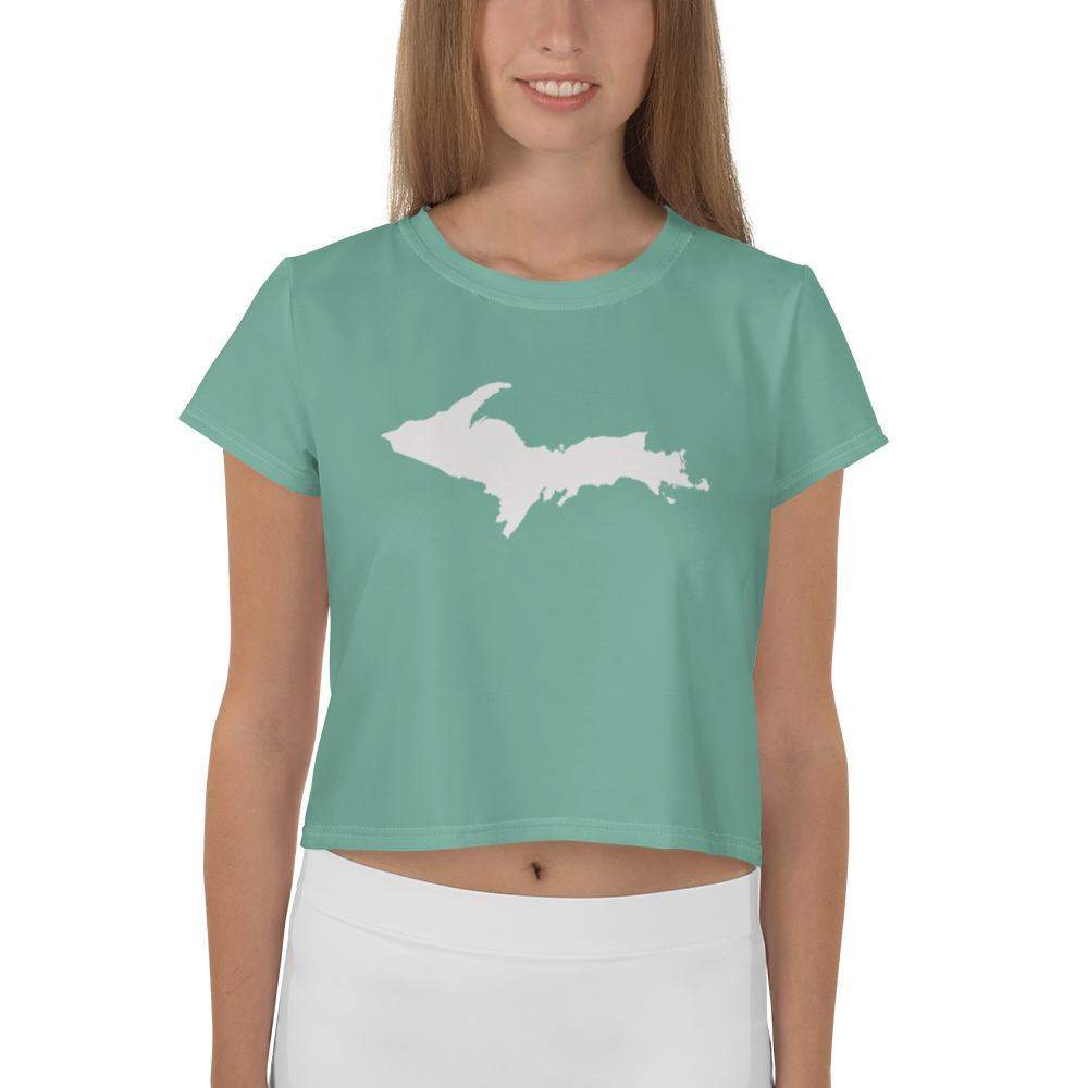 Michigan Upper Peninsula Crop Top (w/ UP Outline) | Sporty - Metallic Mint Green