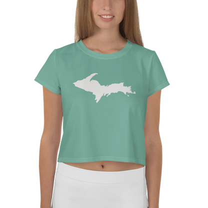 Michigan Upper Peninsula Crop Top (w/ UP Outline) | Sporty - Metallic Mint Green