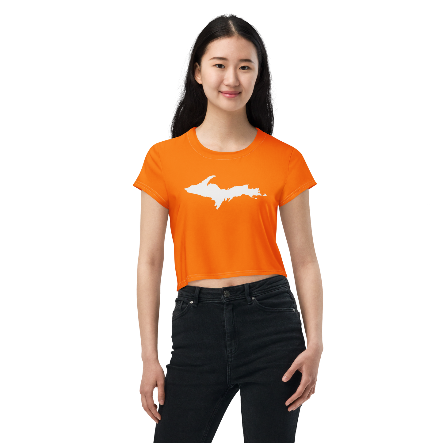 Michigan Upper Peninsula Crop Top (w/ UP Outline) | Sporty - Safety Orange