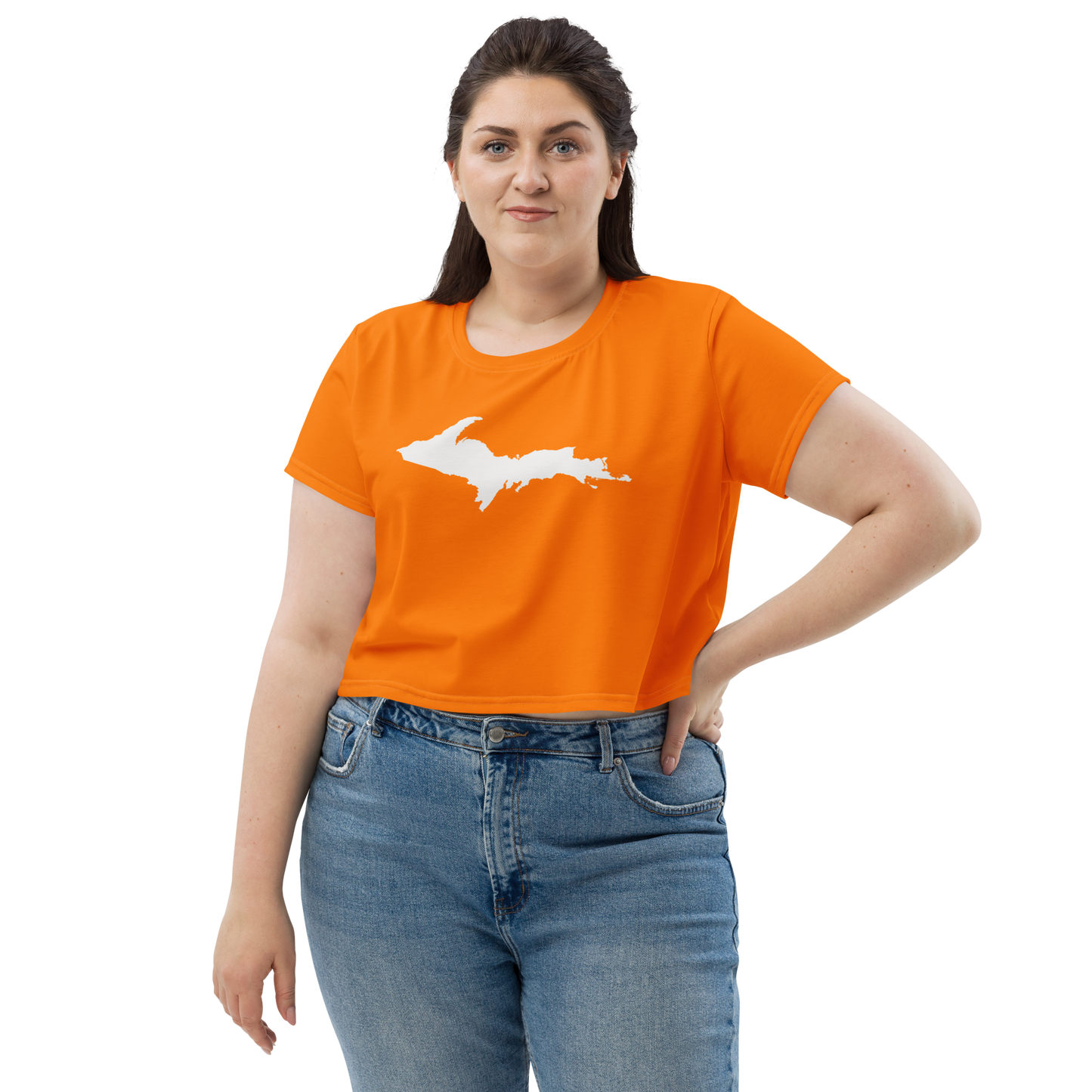 Michigan Upper Peninsula Crop Top (w/ UP Outline) | Sporty - Safety Orange