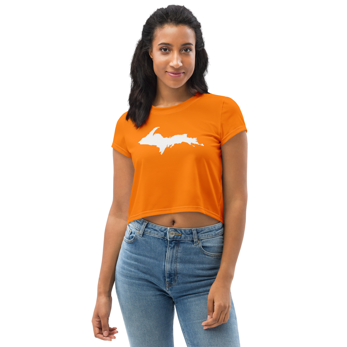 Michigan Upper Peninsula Crop Top (w/ UP Outline) | Sporty - Safety Orange