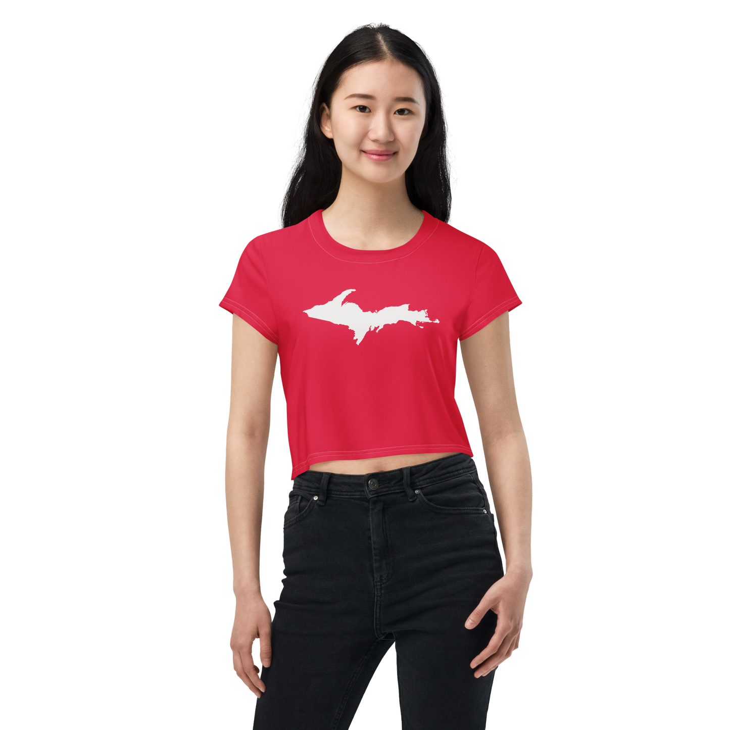 Michigan Upper Peninsula Crop Top (w/ UP Outline) | Sporty - Lighthouse Red