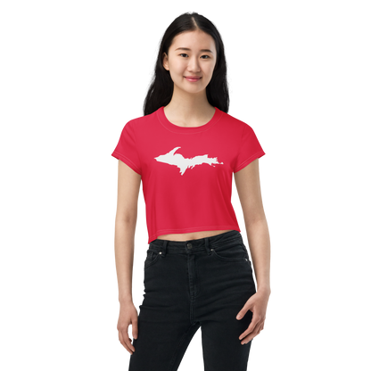 Michigan Upper Peninsula Crop Top (w/ UP Outline) | Sporty - Lighthouse Red