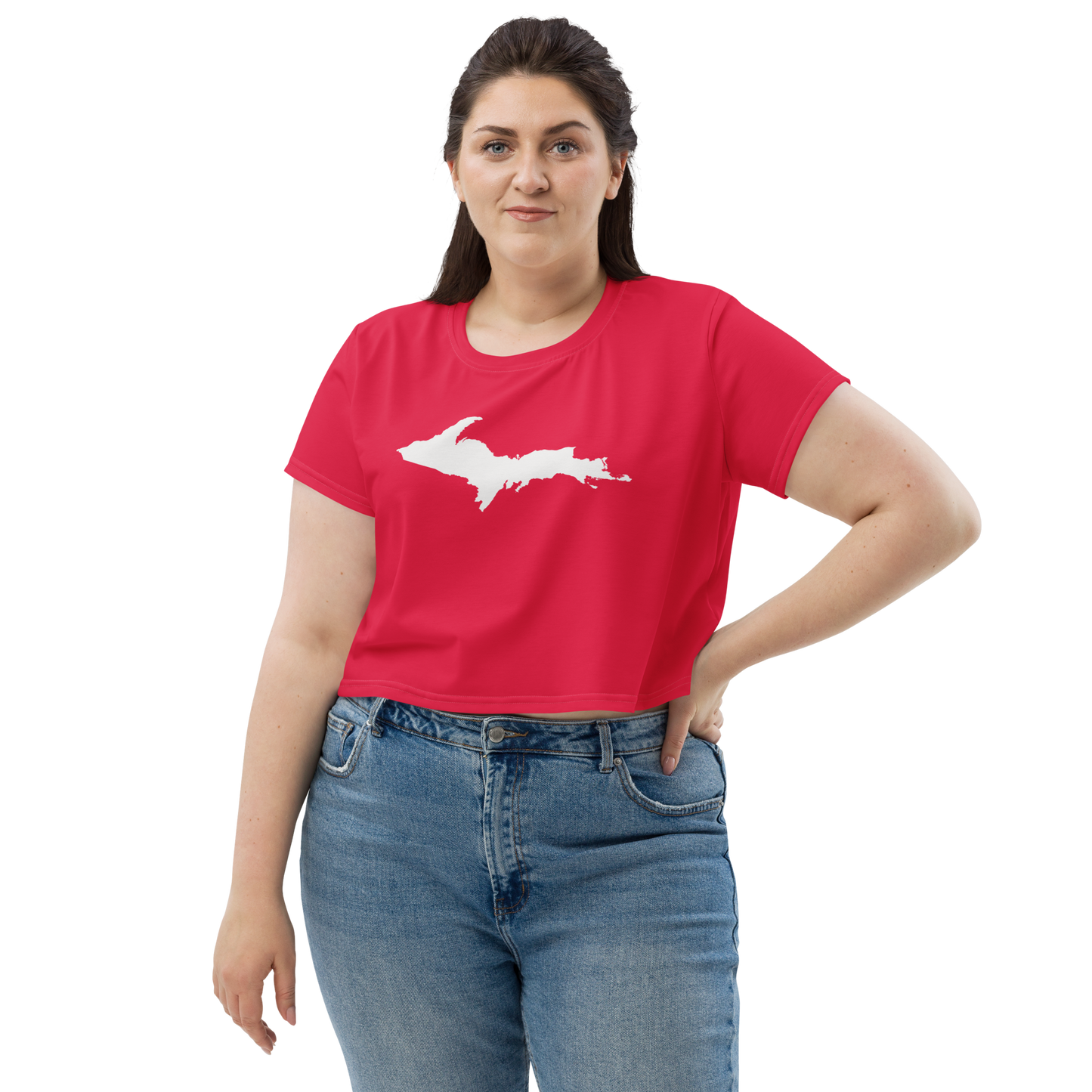 Michigan Upper Peninsula Crop Top (w/ UP Outline) | Sporty - Lighthouse Red