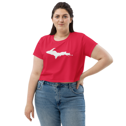 Michigan Upper Peninsula Crop Top (w/ UP Outline) | Sporty - Lighthouse Red