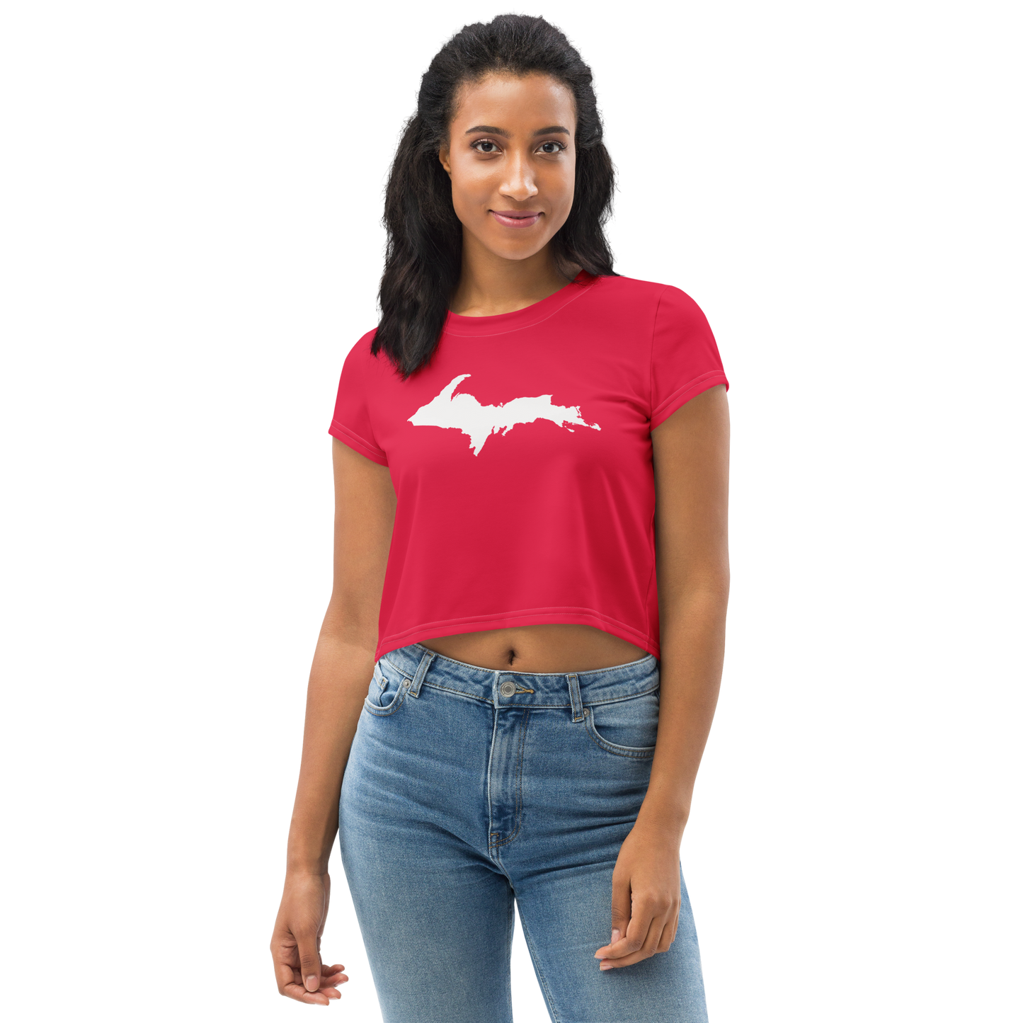 Michigan Upper Peninsula Crop Top (w/ UP Outline) | Sporty - Lighthouse Red