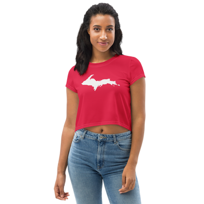 Michigan Upper Peninsula Crop Top (w/ UP Outline) | Sporty - Lighthouse Red