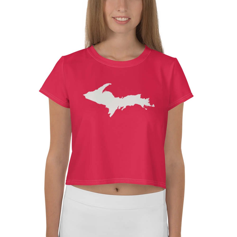 Michigan Upper Peninsula Crop Top (w/ UP Outline) | Sporty - Lighthouse Red