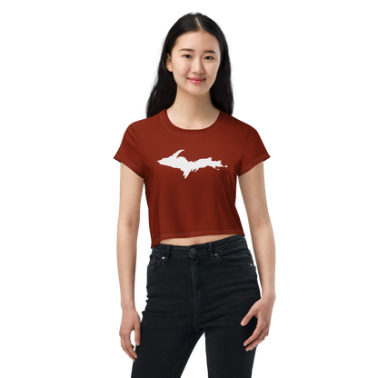 Michigan Upper Peninsula Crop Top (w/ UP Outline) | Sporty - Cherryland Red